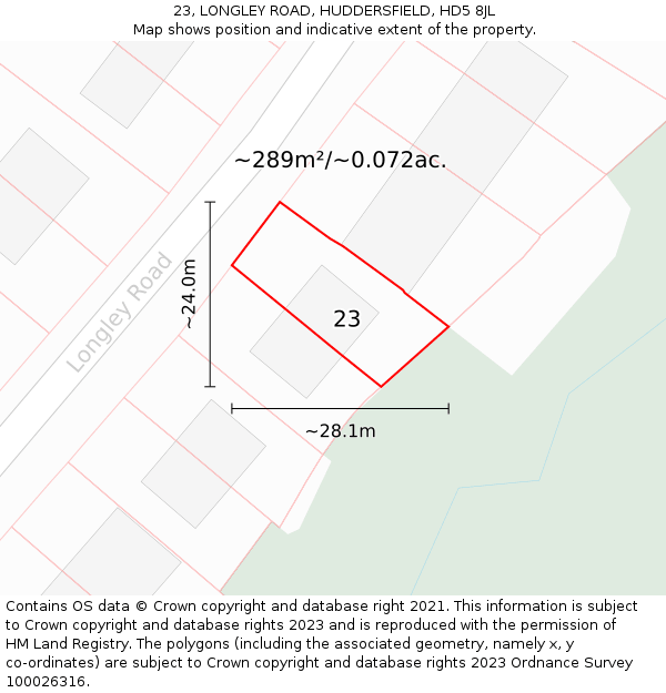 23, LONGLEY ROAD, HUDDERSFIELD, HD5 8JL: Plot and title map