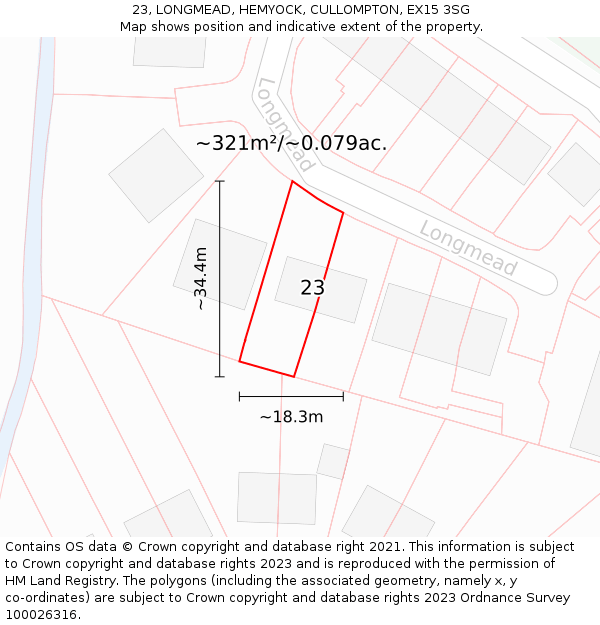 23, LONGMEAD, HEMYOCK, CULLOMPTON, EX15 3SG: Plot and title map