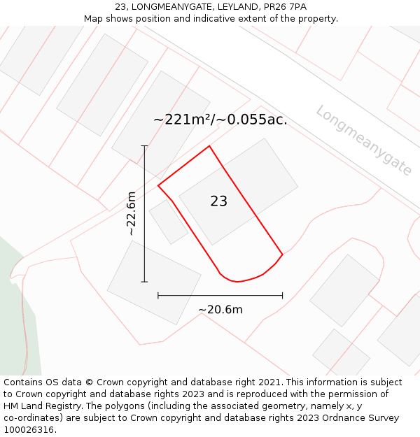 23, LONGMEANYGATE, LEYLAND, PR26 7PA: Plot and title map