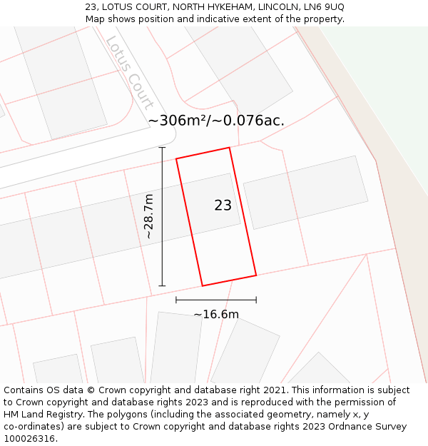 23, LOTUS COURT, NORTH HYKEHAM, LINCOLN, LN6 9UQ: Plot and title map