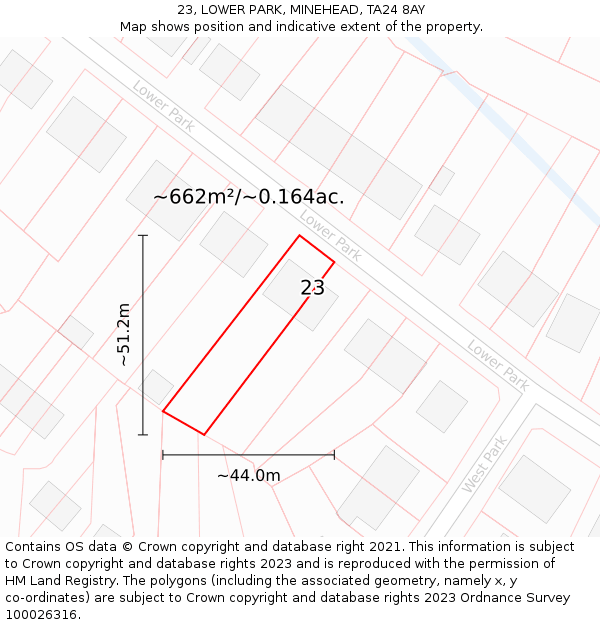 23, LOWER PARK, MINEHEAD, TA24 8AY: Plot and title map