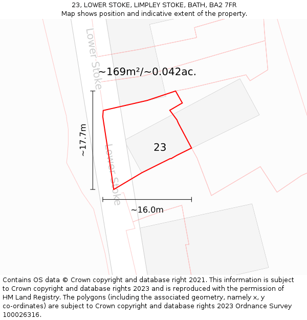 23, LOWER STOKE, LIMPLEY STOKE, BATH, BA2 7FR: Plot and title map