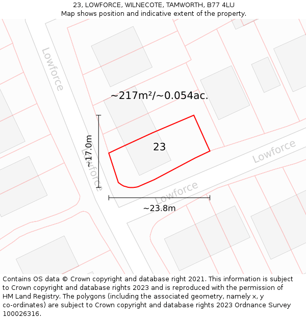 23, LOWFORCE, WILNECOTE, TAMWORTH, B77 4LU: Plot and title map
