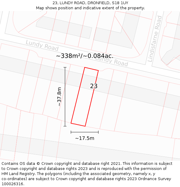 23, LUNDY ROAD, DRONFIELD, S18 1UY: Plot and title map