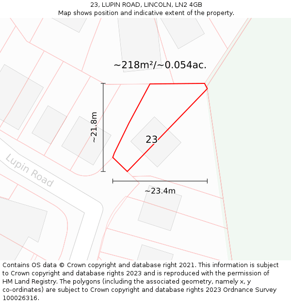 23, LUPIN ROAD, LINCOLN, LN2 4GB: Plot and title map
