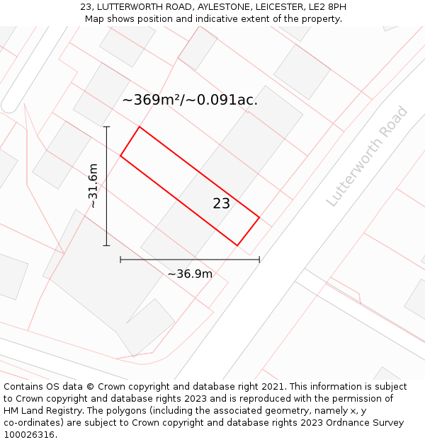 23, LUTTERWORTH ROAD, AYLESTONE, LEICESTER, LE2 8PH: Plot and title map