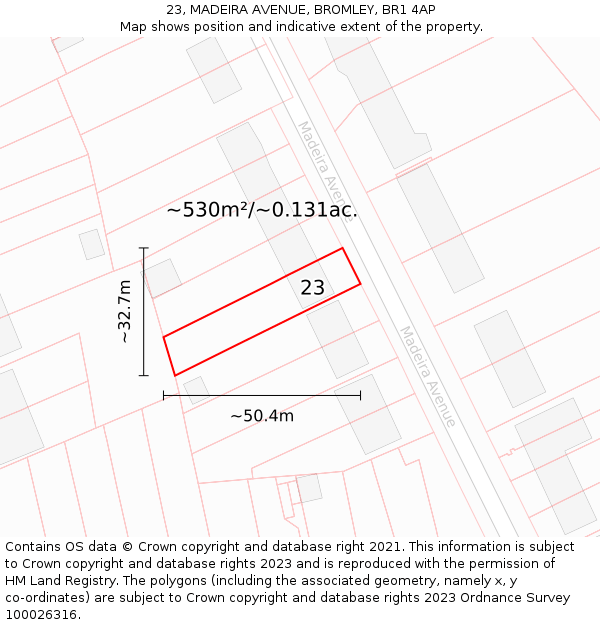 23, MADEIRA AVENUE, BROMLEY, BR1 4AP: Plot and title map