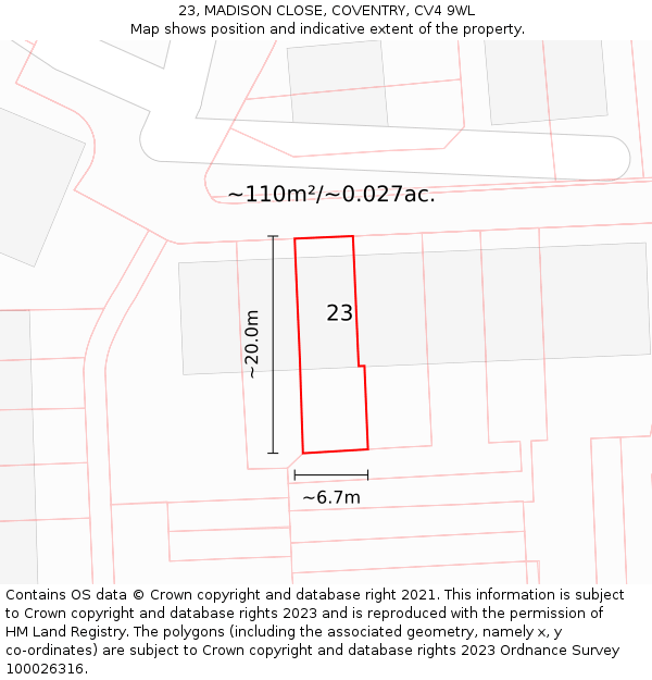 23, MADISON CLOSE, COVENTRY, CV4 9WL: Plot and title map