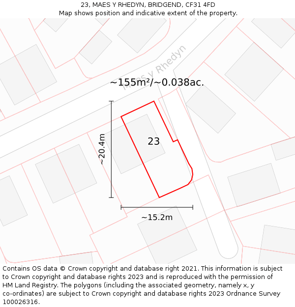23, MAES Y RHEDYN, BRIDGEND, CF31 4FD: Plot and title map