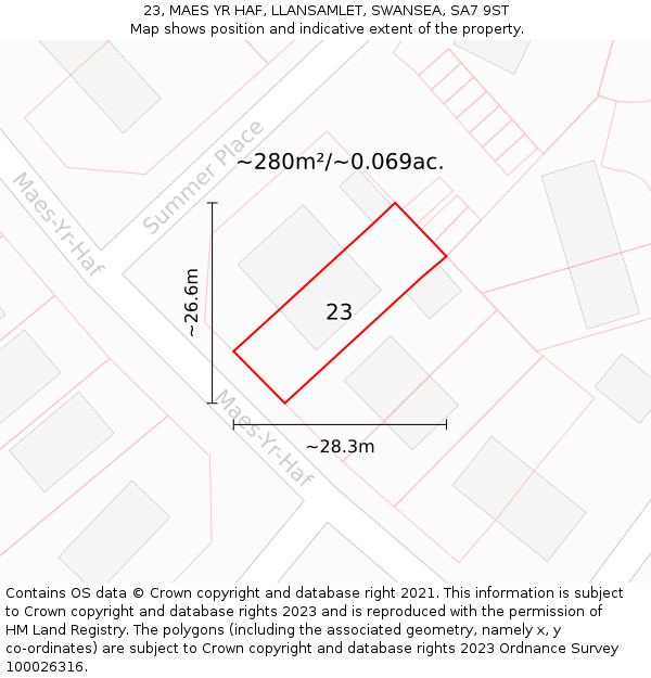23, MAES YR HAF, LLANSAMLET, SWANSEA, SA7 9ST: Plot and title map