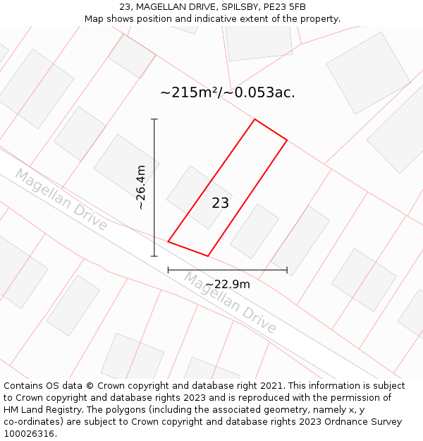 23, MAGELLAN DRIVE, SPILSBY, PE23 5FB: Plot and title map
