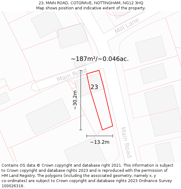 23, MAIN ROAD, COTGRAVE, NOTTINGHAM, NG12 3HQ: Plot and title map