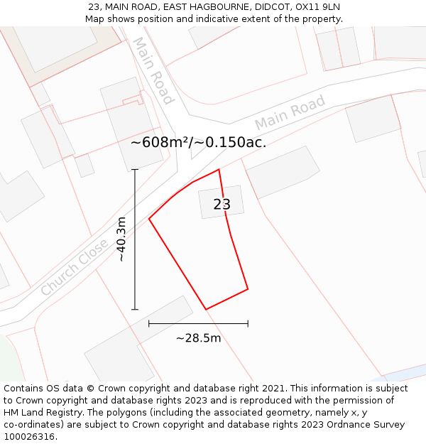 23, MAIN ROAD, EAST HAGBOURNE, DIDCOT, OX11 9LN: Plot and title map