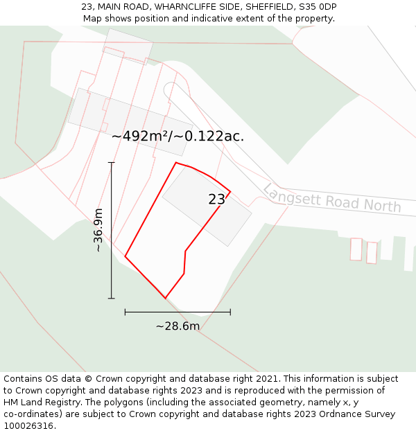 23, MAIN ROAD, WHARNCLIFFE SIDE, SHEFFIELD, S35 0DP: Plot and title map