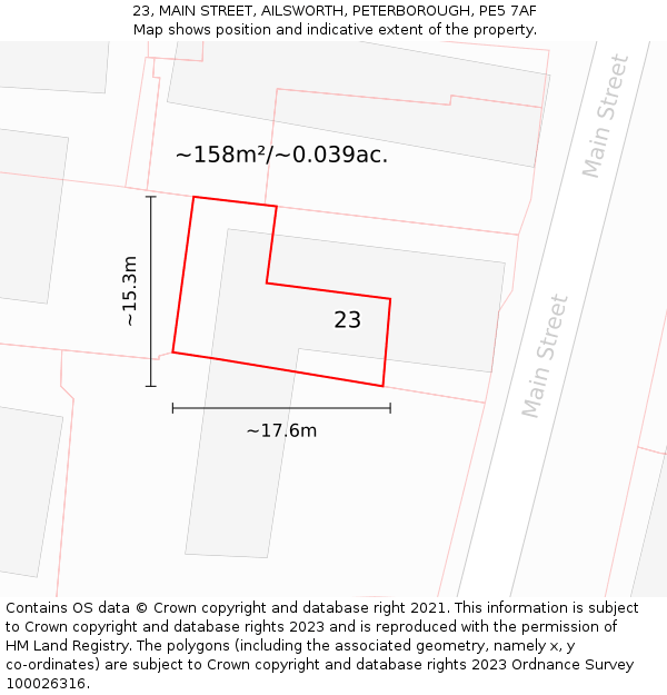 23, MAIN STREET, AILSWORTH, PETERBOROUGH, PE5 7AF: Plot and title map