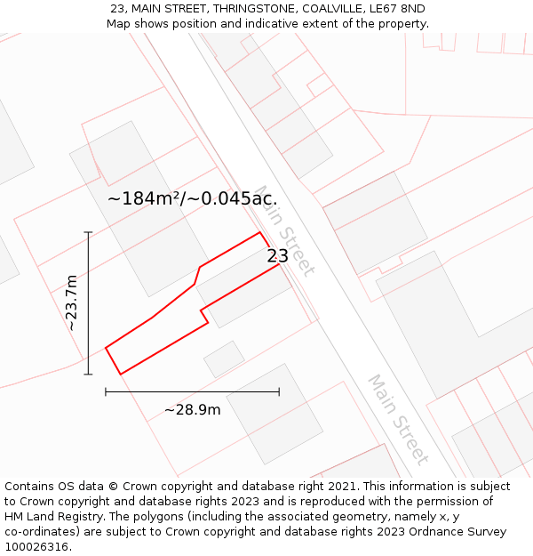 23, MAIN STREET, THRINGSTONE, COALVILLE, LE67 8ND: Plot and title map