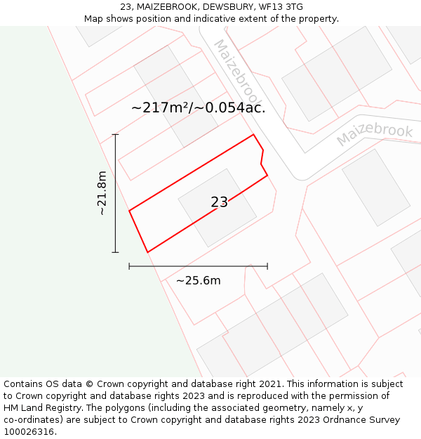 23, MAIZEBROOK, DEWSBURY, WF13 3TG: Plot and title map