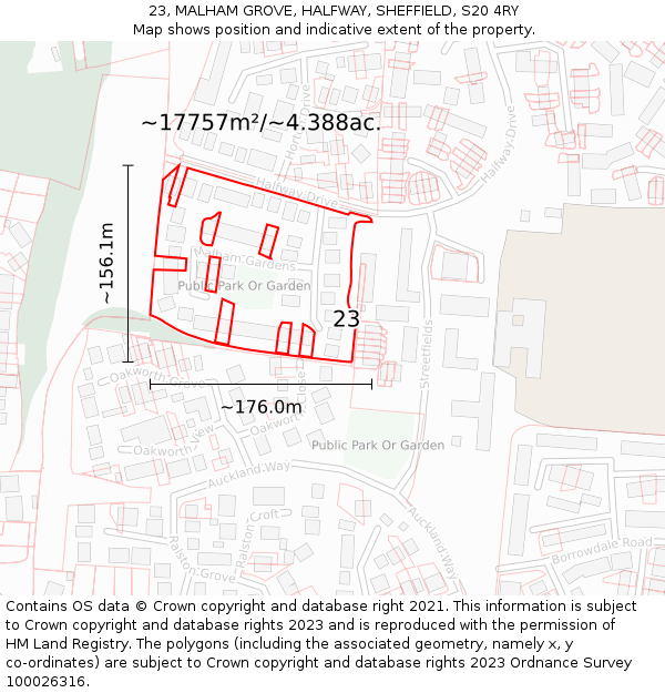 23, MALHAM GROVE, HALFWAY, SHEFFIELD, S20 4RY: Plot and title map