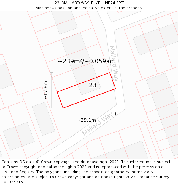 23, MALLARD WAY, BLYTH, NE24 3PZ: Plot and title map