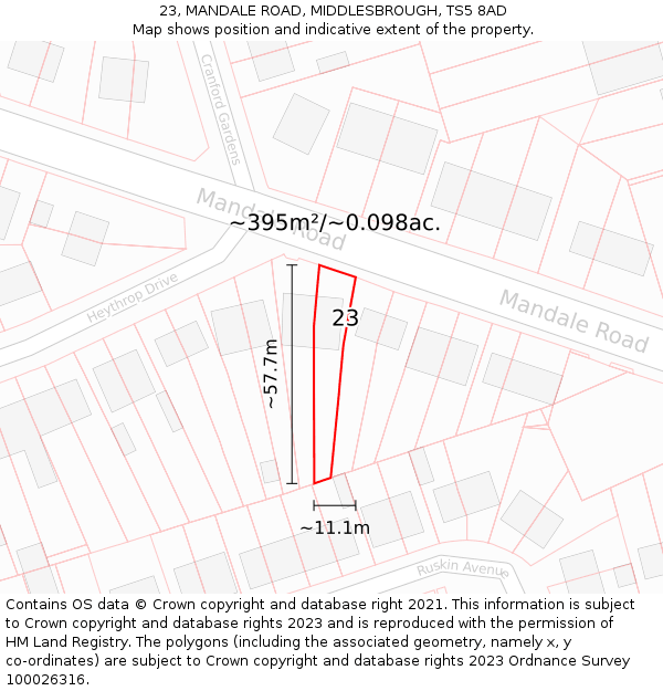 23, MANDALE ROAD, MIDDLESBROUGH, TS5 8AD: Plot and title map