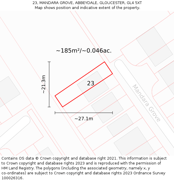23, MANDARA GROVE, ABBEYDALE, GLOUCESTER, GL4 5XT: Plot and title map