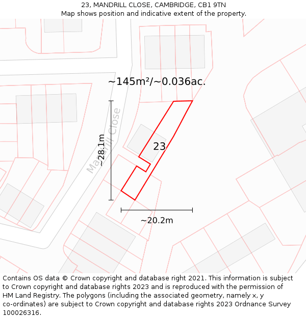 23, MANDRILL CLOSE, CAMBRIDGE, CB1 9TN: Plot and title map
