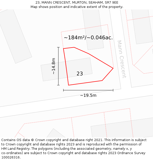23, MANN CRESCENT, MURTON, SEAHAM, SR7 9EE: Plot and title map