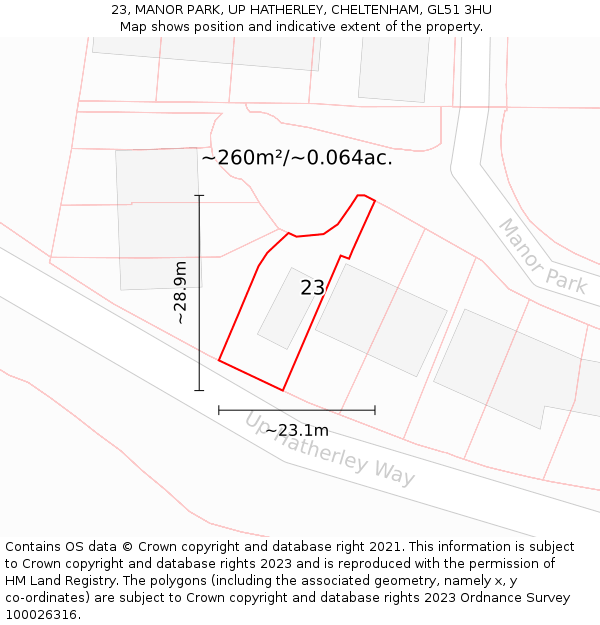 23, MANOR PARK, UP HATHERLEY, CHELTENHAM, GL51 3HU: Plot and title map