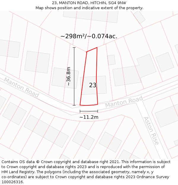 23, MANTON ROAD, HITCHIN, SG4 9NW: Plot and title map