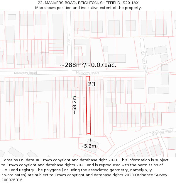23, MANVERS ROAD, BEIGHTON, SHEFFIELD, S20 1AX: Plot and title map