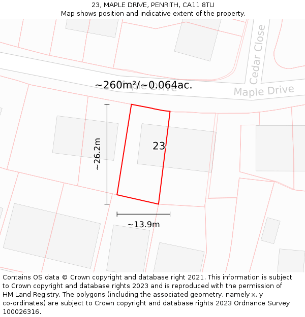 23, MAPLE DRIVE, PENRITH, CA11 8TU: Plot and title map