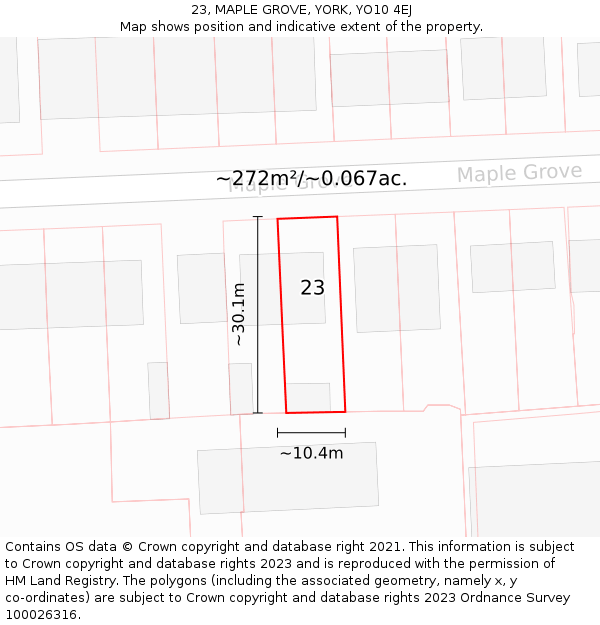 23, MAPLE GROVE, YORK, YO10 4EJ: Plot and title map