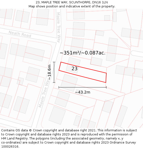 23, MAPLE TREE WAY, SCUNTHORPE, DN16 1LN: Plot and title map
