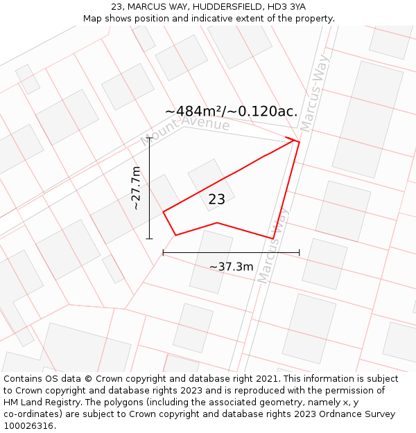 23, MARCUS WAY, HUDDERSFIELD, HD3 3YA: Plot and title map