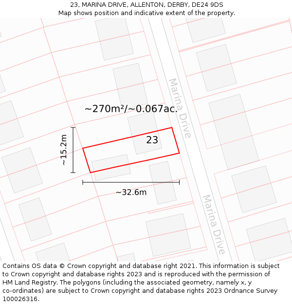 23, MARINA DRIVE, ALLENTON, DERBY, DE24 9DS: Plot and title map