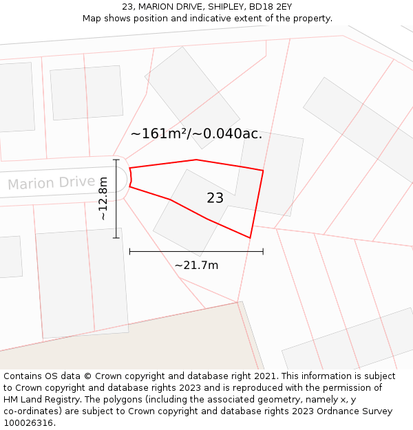 23, MARION DRIVE, SHIPLEY, BD18 2EY: Plot and title map