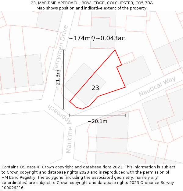 23, MARITIME APPROACH, ROWHEDGE, COLCHESTER, CO5 7BA: Plot and title map