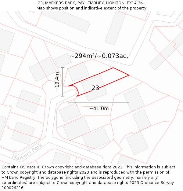 23, MARKERS PARK, PAYHEMBURY, HONITON, EX14 3NL: Plot and title map