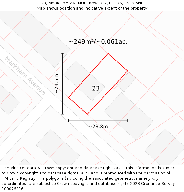 23, MARKHAM AVENUE, RAWDON, LEEDS, LS19 6NE: Plot and title map