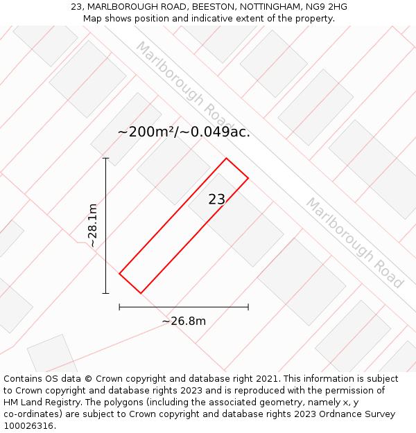 23, MARLBOROUGH ROAD, BEESTON, NOTTINGHAM, NG9 2HG: Plot and title map