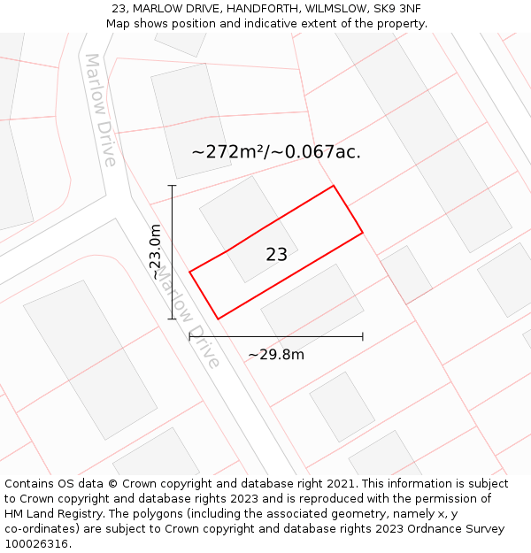 23, MARLOW DRIVE, HANDFORTH, WILMSLOW, SK9 3NF: Plot and title map