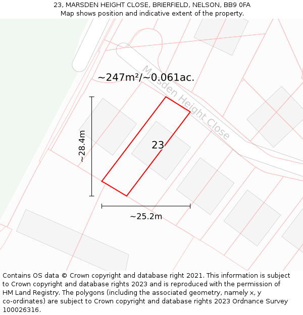23, MARSDEN HEIGHT CLOSE, BRIERFIELD, NELSON, BB9 0FA: Plot and title map
