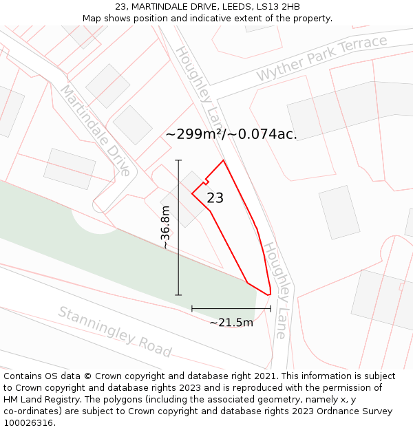23, MARTINDALE DRIVE, LEEDS, LS13 2HB: Plot and title map