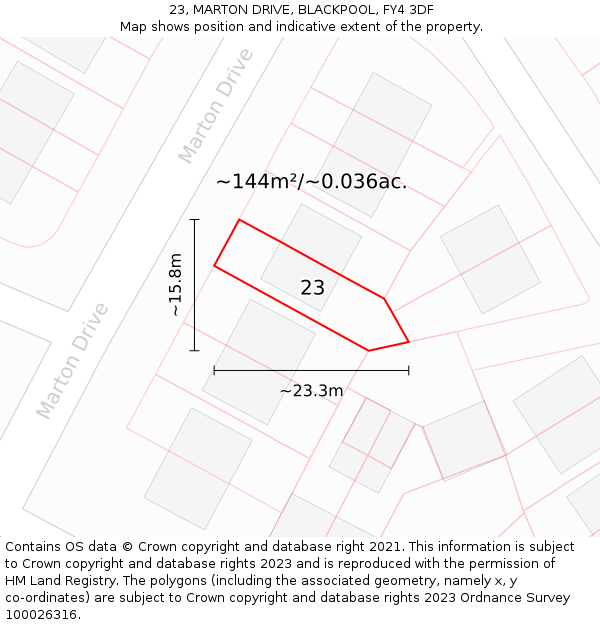 23, MARTON DRIVE, BLACKPOOL, FY4 3DF: Plot and title map