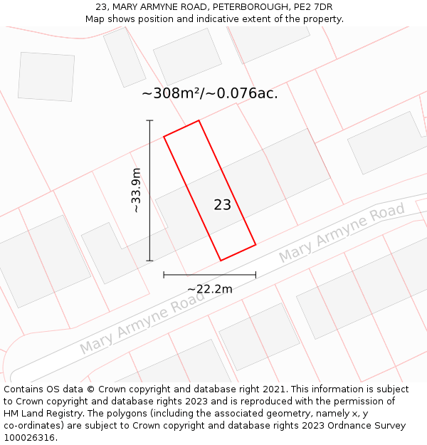 23, MARY ARMYNE ROAD, PETERBOROUGH, PE2 7DR: Plot and title map