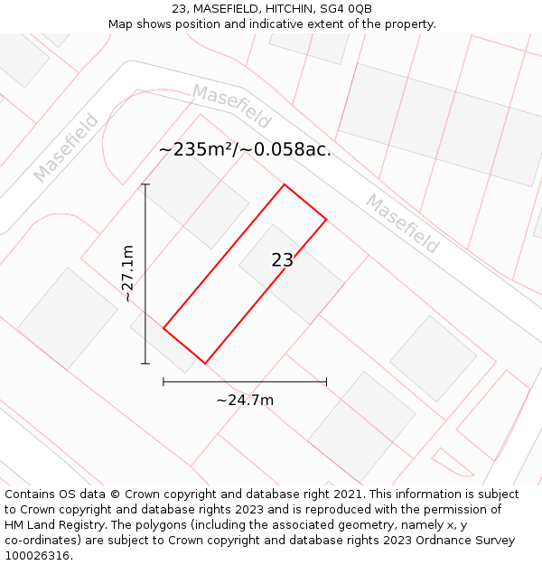 23, MASEFIELD, HITCHIN, SG4 0QB: Plot and title map