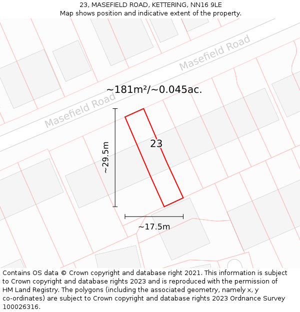 23, MASEFIELD ROAD, KETTERING, NN16 9LE: Plot and title map