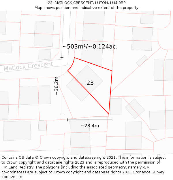23, MATLOCK CRESCENT, LUTON, LU4 0BP: Plot and title map