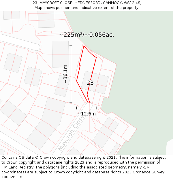 23, MAYCROFT CLOSE, HEDNESFORD, CANNOCK, WS12 4SJ: Plot and title map