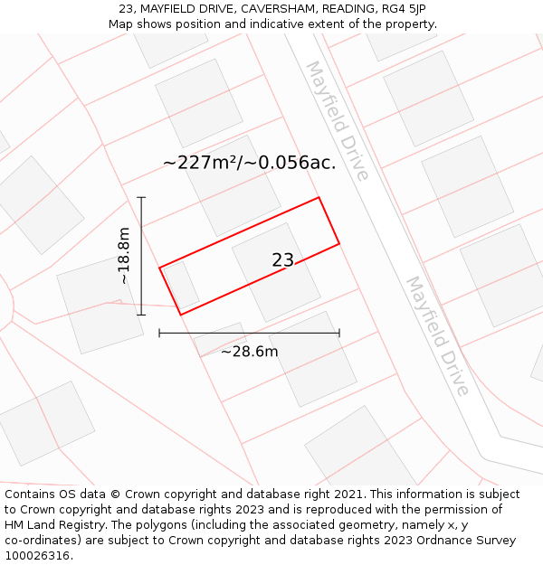 23, MAYFIELD DRIVE, CAVERSHAM, READING, RG4 5JP: Plot and title map